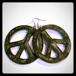Acrylic dark green peace symbol earrings